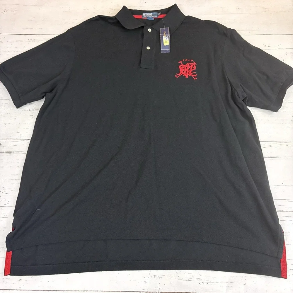 Polo Ralph Lauren Crest Polo Shirt Mens 2X Big Tall Black Red Logo Short Sleeve